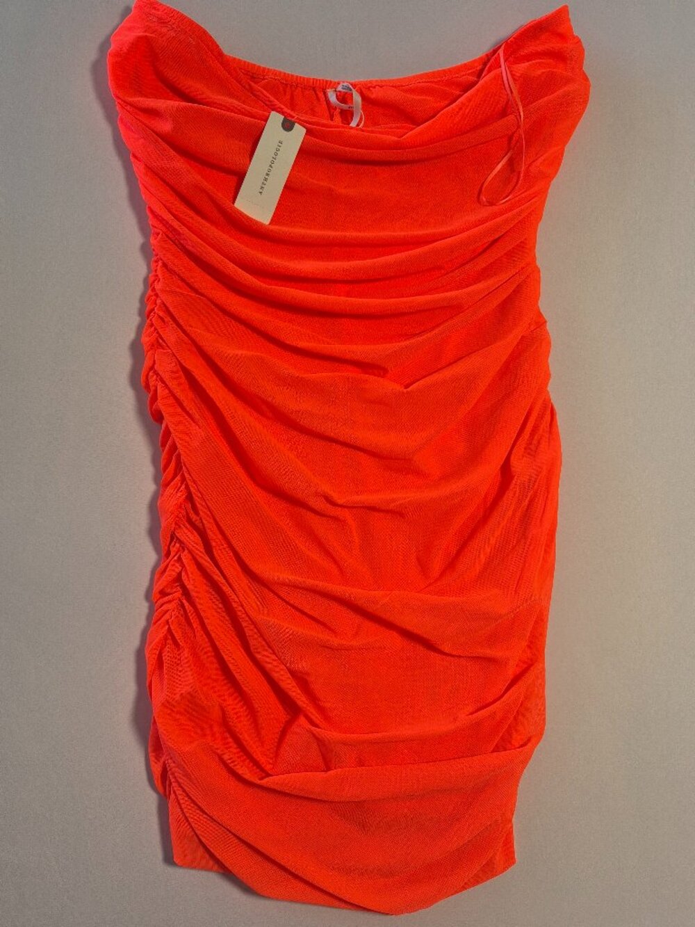 NWT By Anthropologie Strapless Ruched Mesh Mini Dress Coral Size M